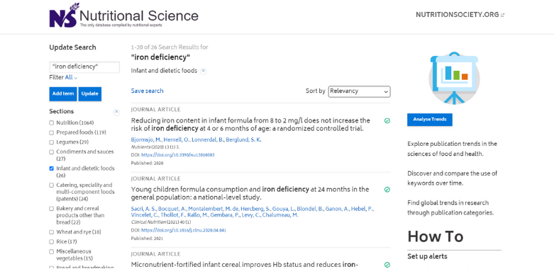 Searching on the Nutritional Science collection