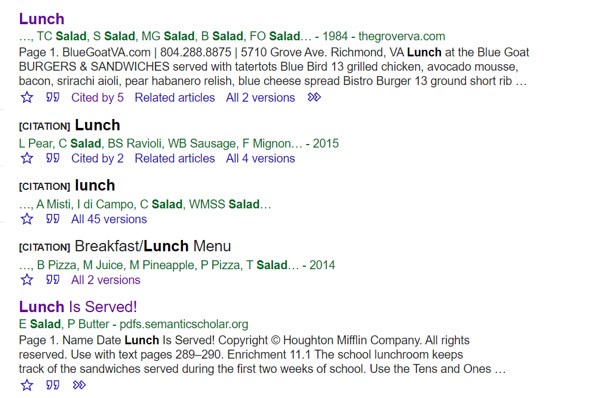 Lunch menus on Google Scholar | IFIS Publishing